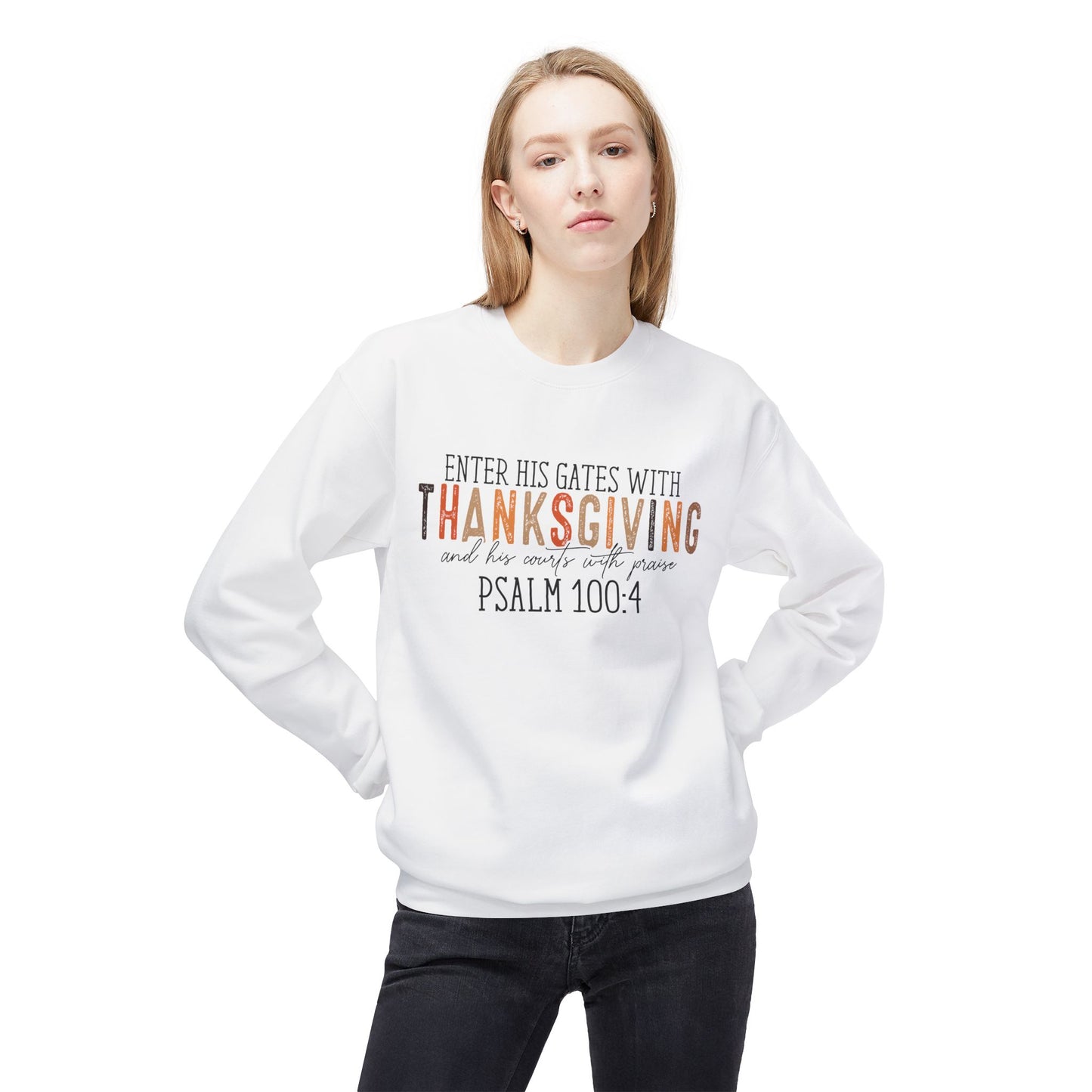 Enter His Gates with Thanksgiving - Unisex Midweight Softstyle Fleece Crewneck Sweatshirt