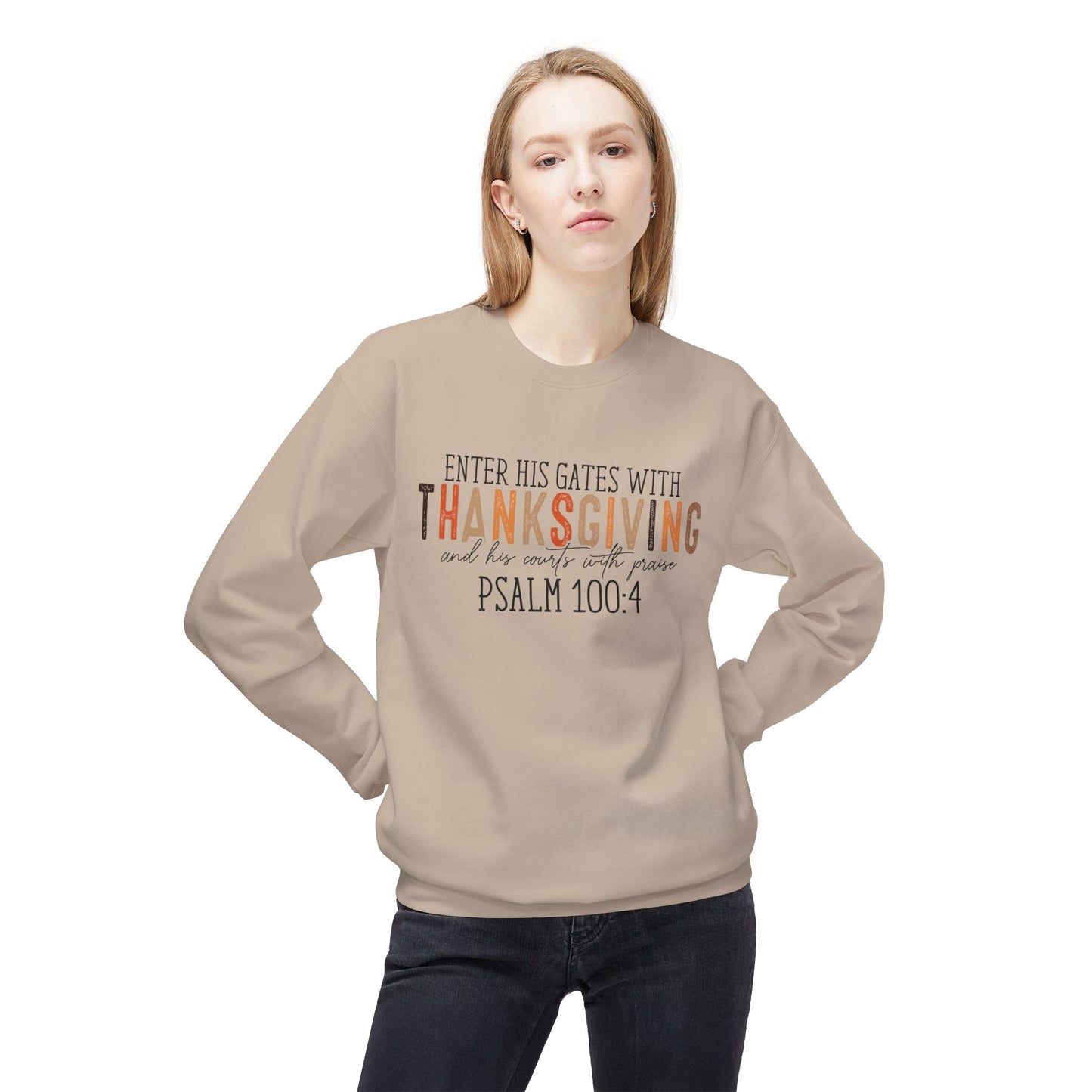 Enter His Gates with Thanksgiving - Unisex Midweight Softstyle Fleece Crewneck Sweatshirt