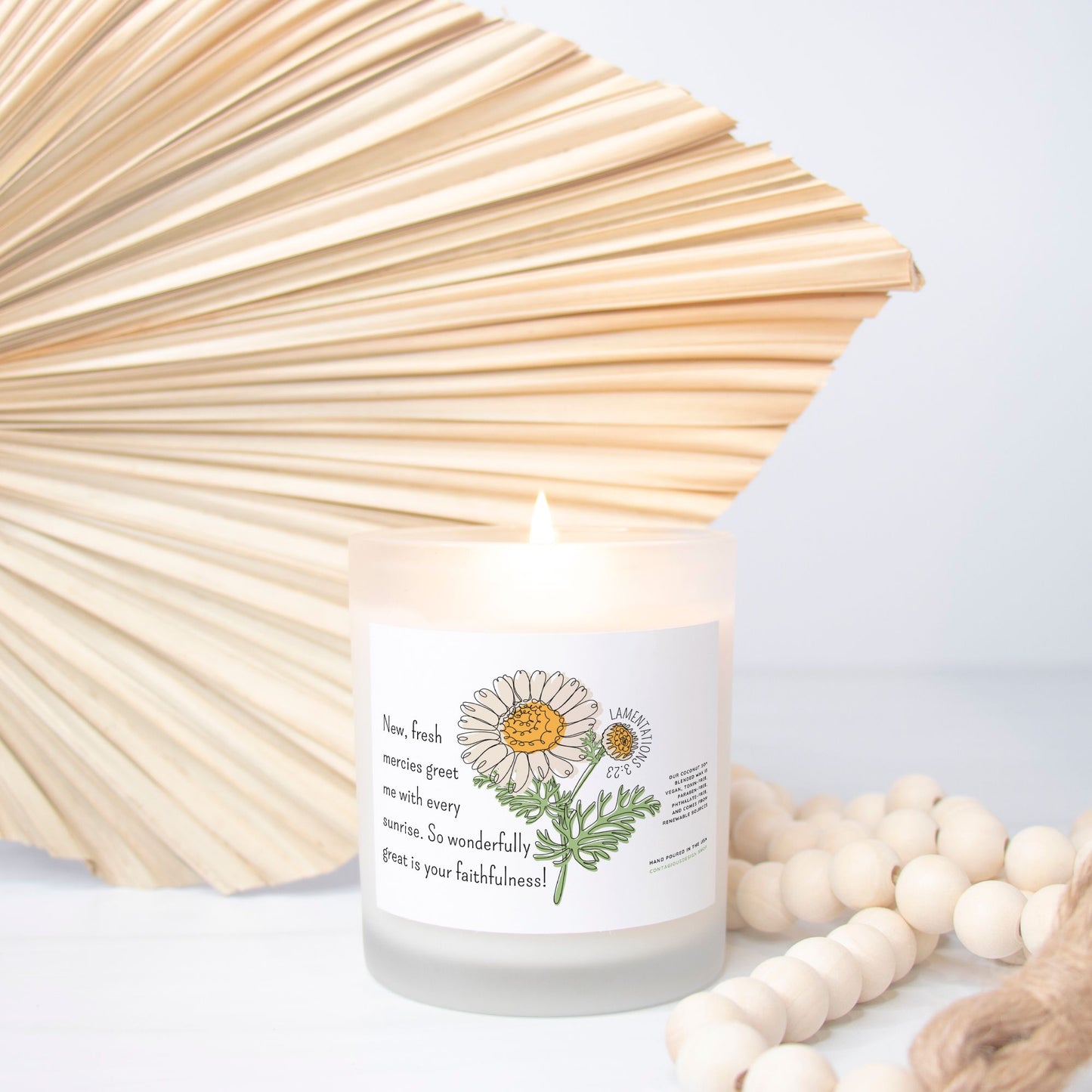 New Fresh Mercies Lamentations 3:23 - Candle Frosted Glass (Hand Poured 11 oz)