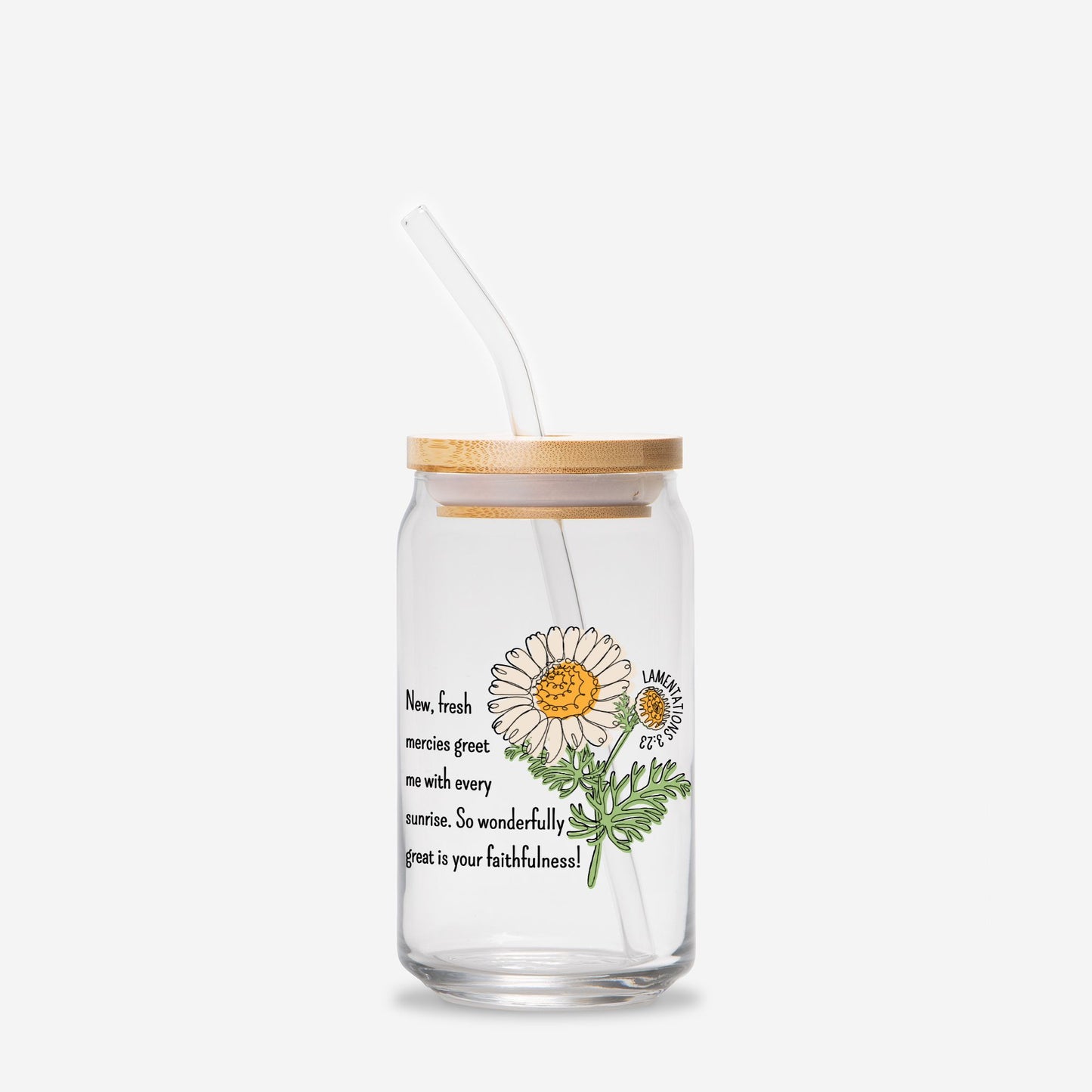 New Fresh Mercies Lamentations 3:23 - Glass Iced Coffee Cup 16oz with Scripture