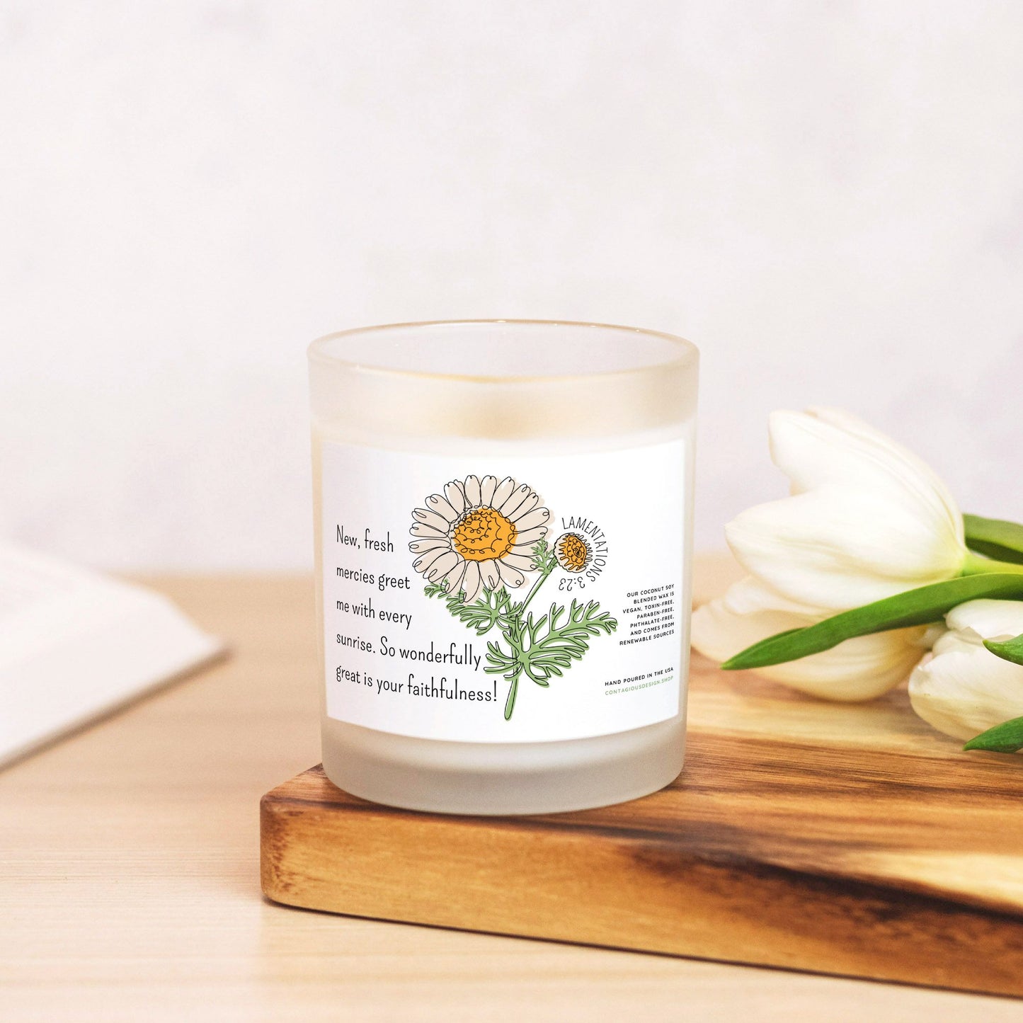 New Fresh Mercies Lamentations 3:23 - Candle Frosted Glass (Hand Poured 11 oz)