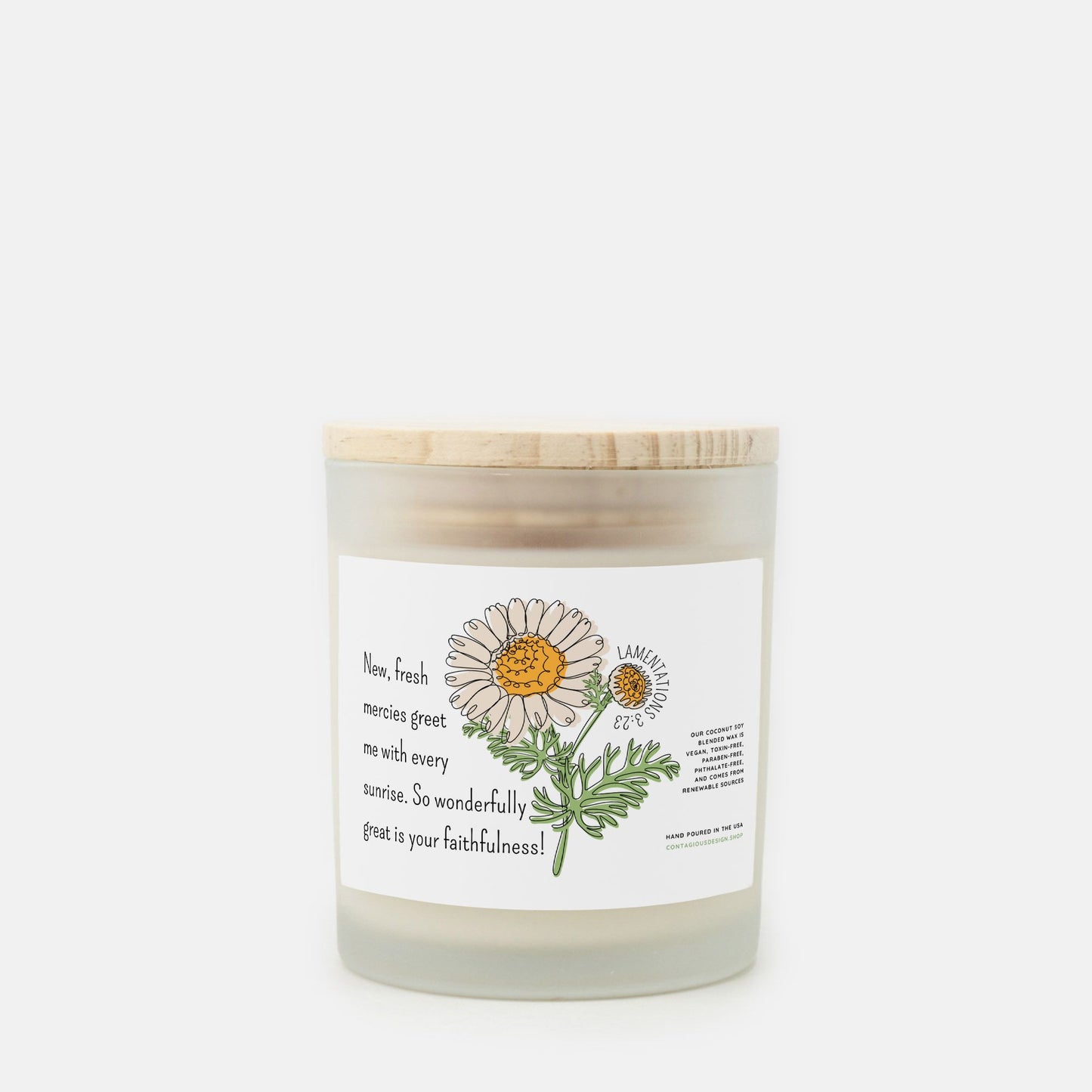 New Fresh Mercies Lamentations 3:23 - Candle Frosted Glass (Hand Poured 11 oz)