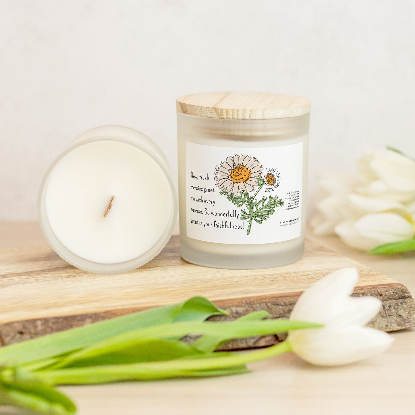 New Fresh Mercies Lamentations 3:23 - Candle Frosted Glass (Hand Poured 11 oz)