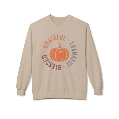Grateful Thankful Blessed Pumpkin - Unisex Midweight Softstyle Fleece Crewneck Sweatshirt