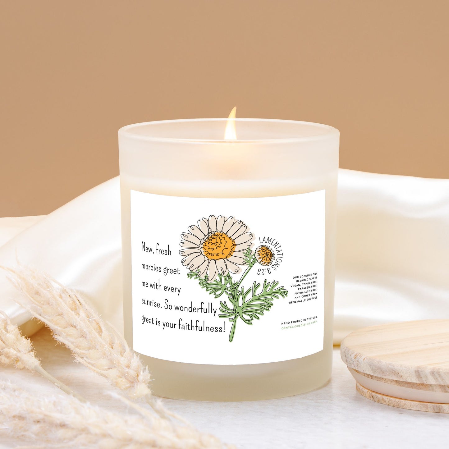 New Fresh Mercies Lamentations 3:23 - Candle Frosted Glass (Hand Poured 11 oz)