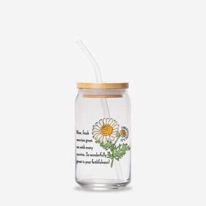 New Fresh Mercies Lamentations 3:23 - Glass Iced Coffee Cup 16oz with Scripture
