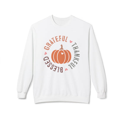 Grateful Thankful Blessed Pumpkin - Unisex Midweight Softstyle Fleece Crewneck Sweatshirt